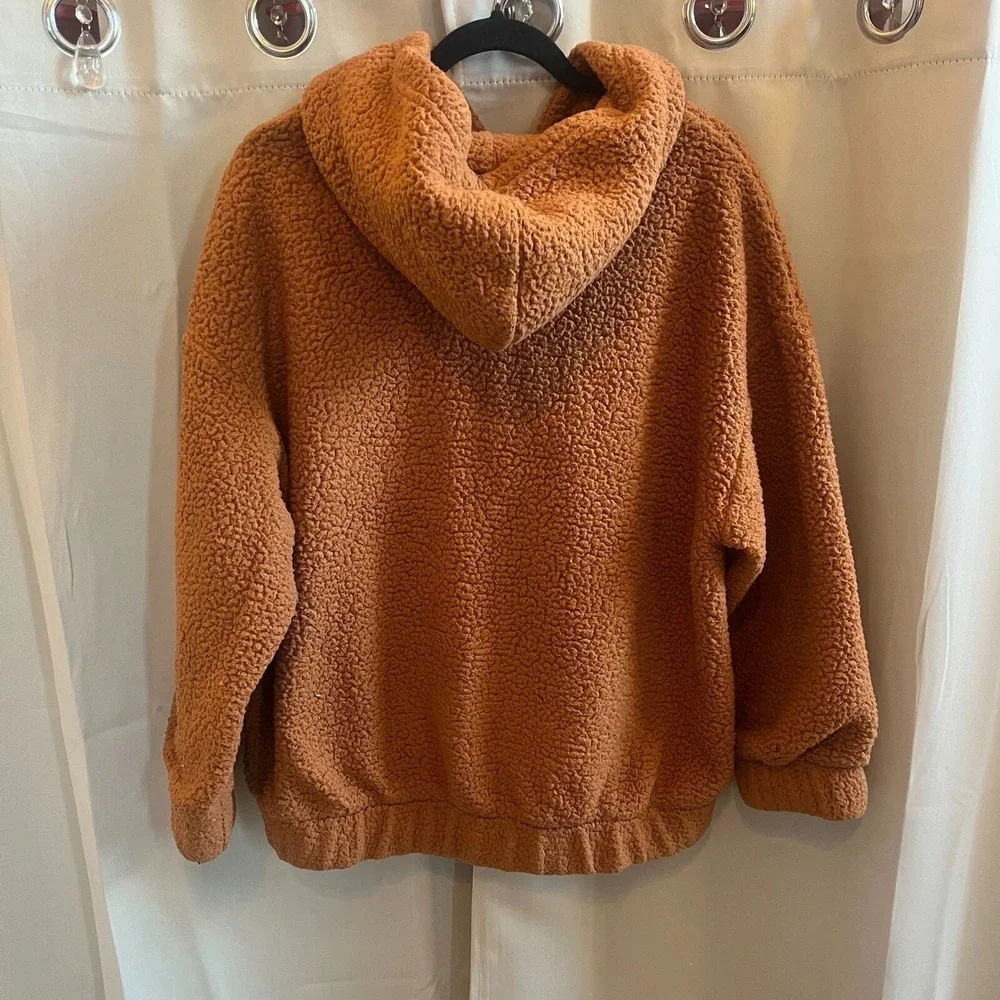 Aerie Jacket OVERSIZED Medium Brown Sherpa Teddy Full Zip Hooded Cozy 16721x
